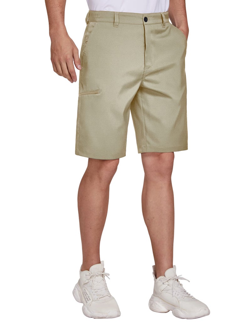 PULI Dress Shorts for Men Stretch Casual Chino Hybrid Dress Flat Front Lightweight Quick Dry with Pockets Tan 38 - Image 3